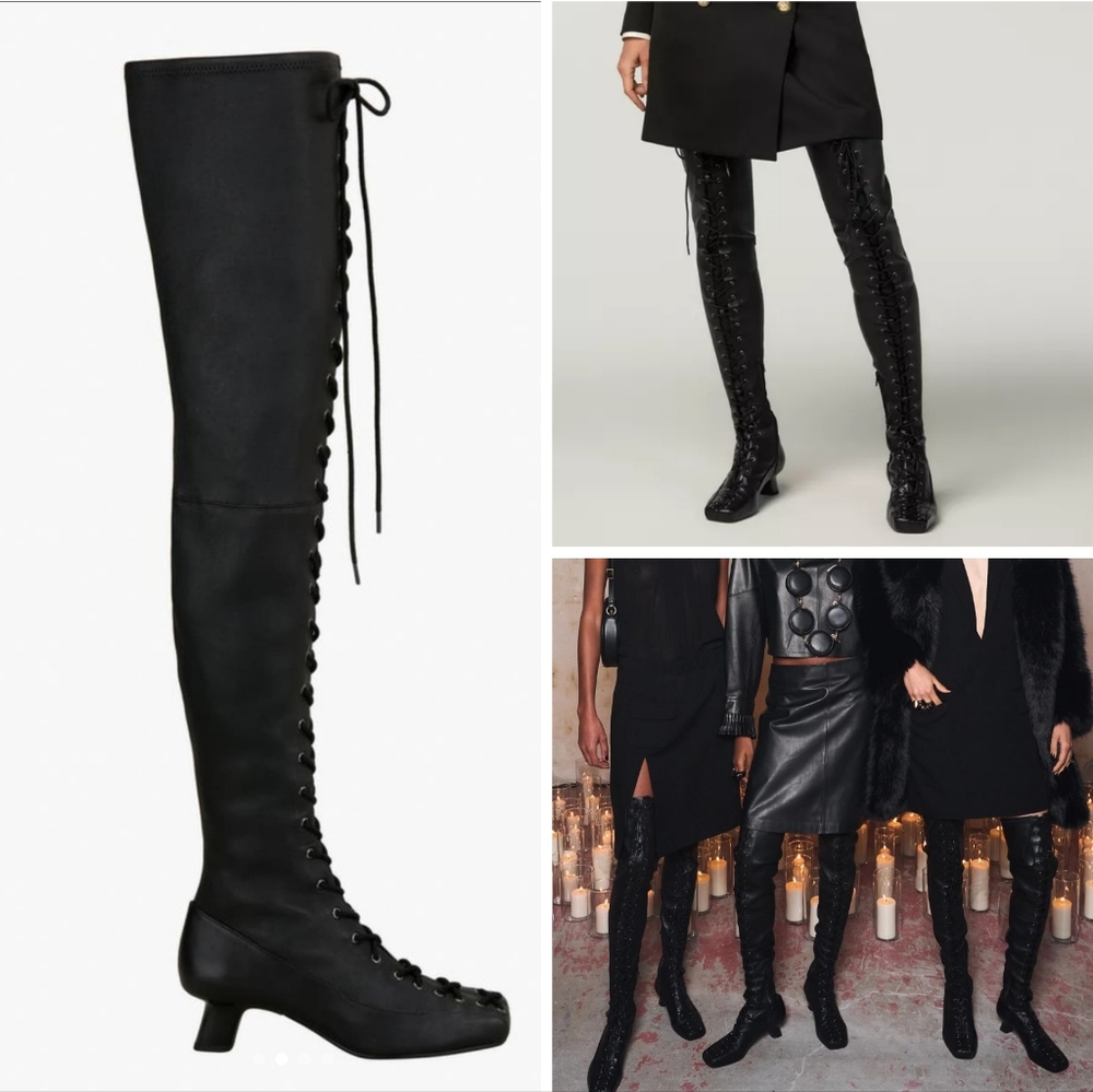 NEW RARE Zara x Stefano Pilato Leather Lace-up Thigh high Boots Over the knee 8 - Picture 4 of 12